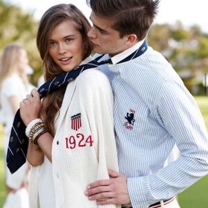 White  rugby Ralph lauren polo  Cardigan with 1924 Patch